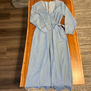 Old Navy Light Blue Chambray Wrap Jumpsuit